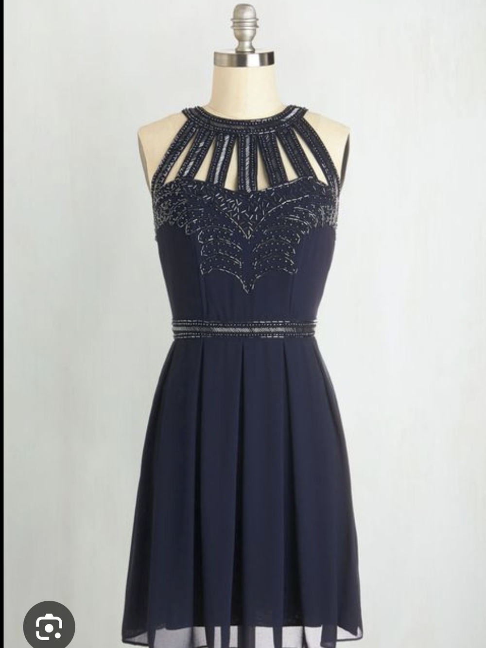 TFNC London Navy Embellished Halter Fit & Flare Dress Size L